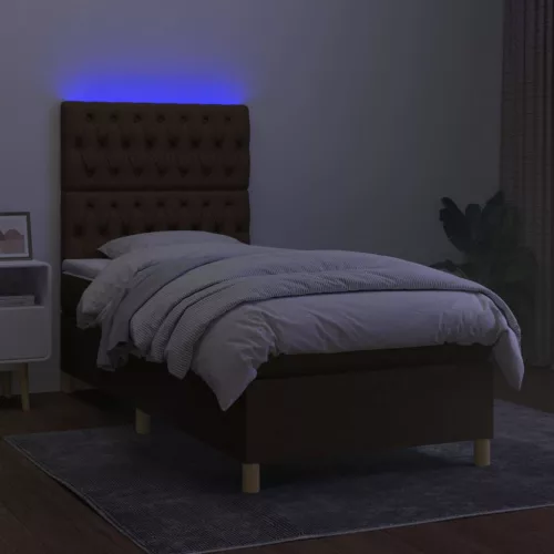  barna szövet rugós és LED-es ágy matraccal 90x190 cm