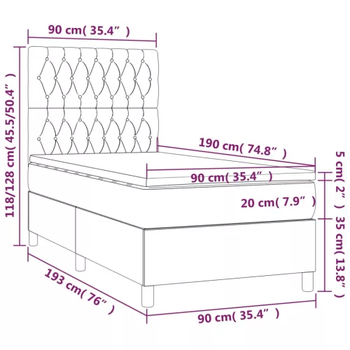  barna szövet rugós és LED-es ágy matraccal 90x190 cm