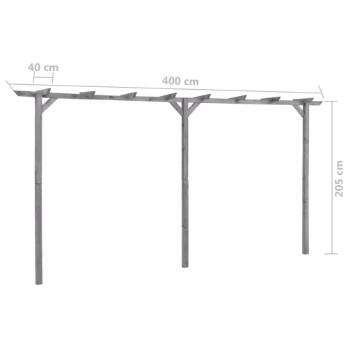  szürke impregnált fenyőfa kerti pergola 400 x 40 x 205 cm