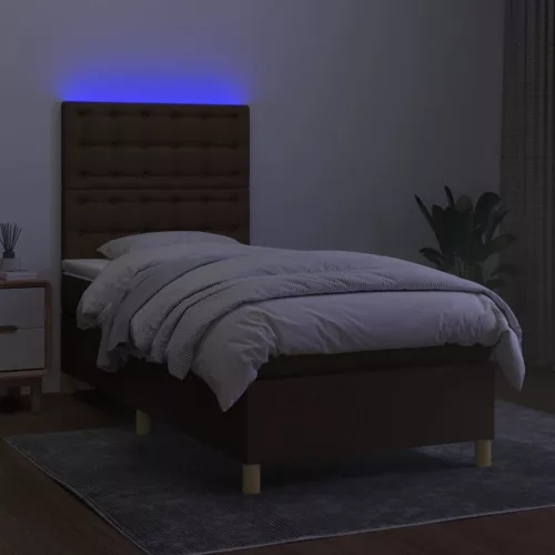  barna szövet rugós és LED-es ágy matraccal 90x190 cm