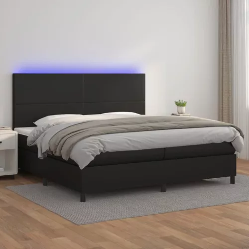  fehér műbőr rugós ágy matraccal és LED-del 200x200 cm
