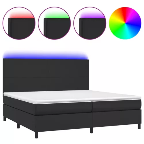  fehér műbőr rugós ágy matraccal és LED-del 200x200 cm