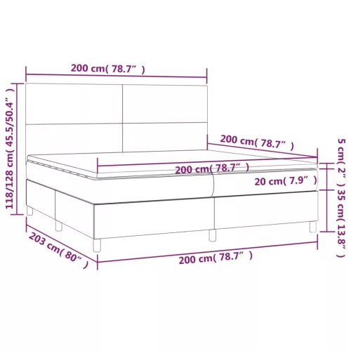  fehér műbőr rugós ágy matraccal és LED-del 200x200 cm