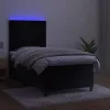  fekete bársony rugós és LED-es ágy matraccal 90x190 cm