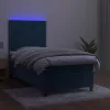  sötétkék bársony rugós és LED-es ágy matraccal 80 x 200 cm