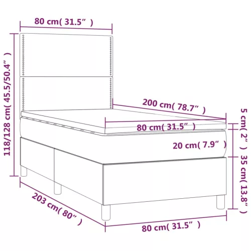  sötétkék bársony rugós és LED-es ágy matraccal 80 x 200 cm