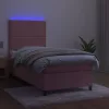  rózsaszín bársony rugós és LED-es ágy matraccal 100x200 cm
