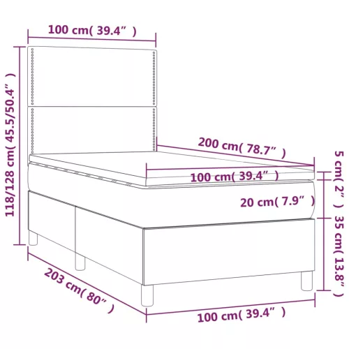  rózsaszín bársony rugós és LED-es ágy matraccal 100x200 cm