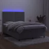  világosszürke bársony rugós és LED-es ágy matraccal 140x200 cm