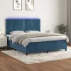  sötétkék bársony rugós és LED-es ágy matraccal 160x200 cm