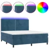  sötétkék bársony rugós és LED-es ágy matraccal 160x200 cm