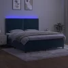  sötétkék bársony rugós és LED-es ágy matraccal 160x200 cm