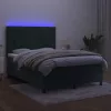  sötétzöld bársony rugós és LED-es ágy matraccal 140x200 cm