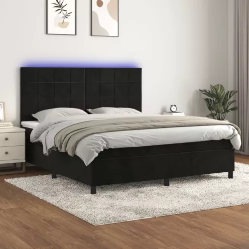  fekete bársony rugós és LED-es ágy matraccal 160x200 cm