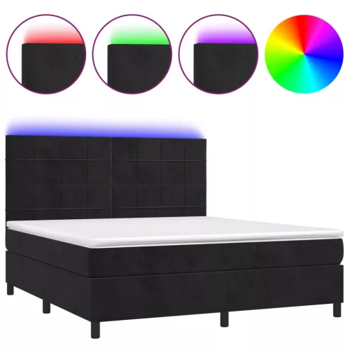  fekete bársony rugós és LED-es ágy matraccal 160x200 cm