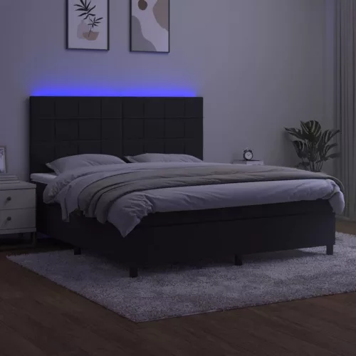  fekete bársony rugós és LED-es ágy matraccal 160x200 cm