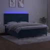  sötétkék bársony rugós és LED-es ágy matraccal 180x200 cm