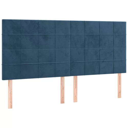  sötétkék bársony rugós és LED-es ágy matraccal 180x200 cm