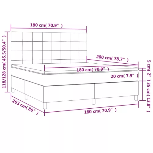  sötétkék bársony rugós és LED-es ágy matraccal 180x200 cm