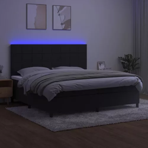  fekete bársony rugós és LED-es ágy matraccal 200x200 cm