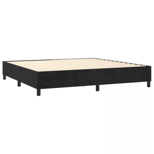  fekete bársony rugós és LED-es ágy matraccal 200x200 cm