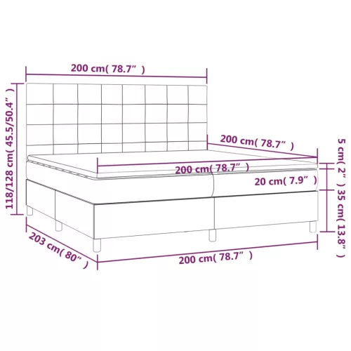  fekete bársony rugós és LED-es ágy matraccal 200x200 cm