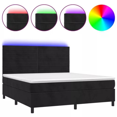  fekete bársony rugós és LED-es ágy matraccal 160x200 cm