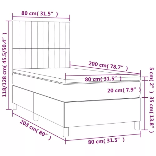 fekete bársony rugós és LED-es ágy matraccal 80 x 200 cm