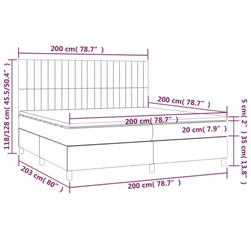  rózsaszín bársony rugós és LED-es ágy matraccal 200x200 cm