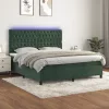  sötétzöld bársony rugós és LED-es ágy matraccal 180x200 cm