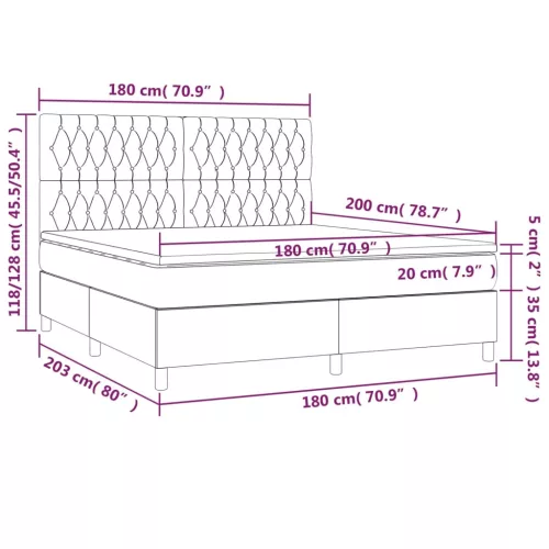  sötétzöld bársony rugós és LED-es ágy matraccal 180x200 cm
