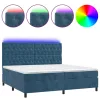  sötétkék bársony rugós és LED-es ágy matraccal 200x200 cm