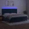  sötétkék bársony rugós és LED-es ágy matraccal 200x200 cm