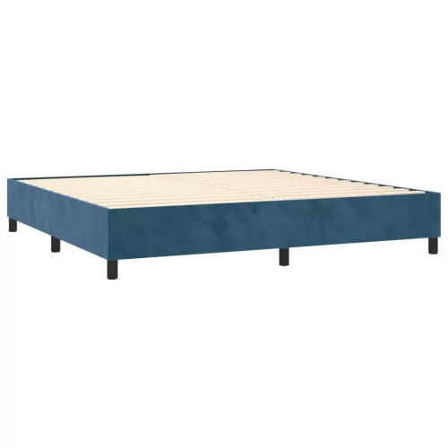  sötétkék bársony rugós és LED-es ágy matraccal 200x200 cm