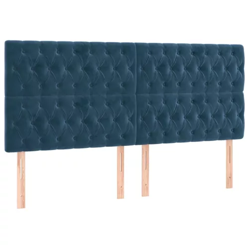  sötétkék bársony rugós és LED-es ágy matraccal 200x200 cm