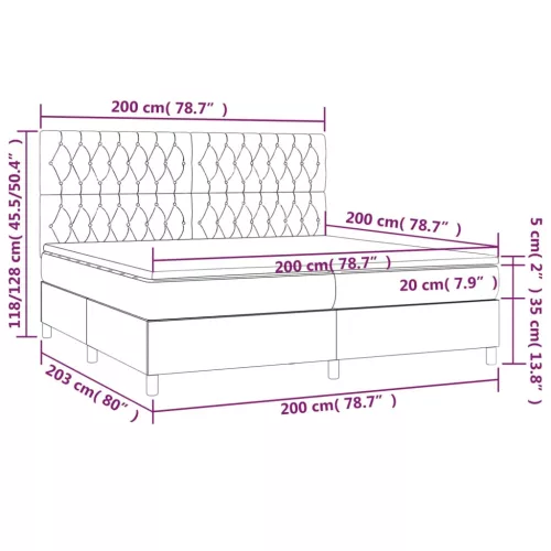  sötétkék bársony rugós és LED-es ágy matraccal 200x200 cm