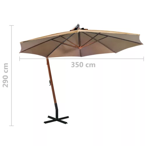  tópszínű tömör fenyőfa függő napernyő rúddal 3,5 x 2,9 m
