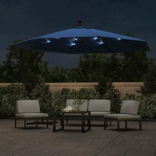  azúrkék konzolos napernyő LED-világítással 350 cm