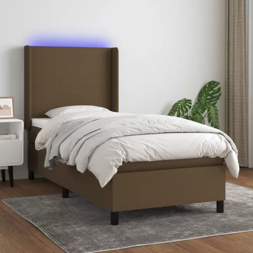  barna szövet rugós és LED-es ágy matraccal 90x190 cm