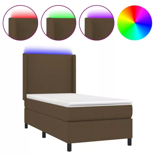  barna szövet rugós és LED-es ágy matraccal 90x190 cm