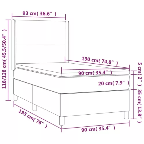  barna szövet rugós és LED-es ágy matraccal 90x190 cm