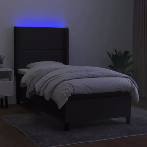  fekete szövet rugós és LED-es ágy matraccal 90x200 cm