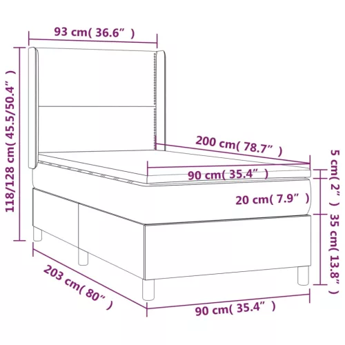  fekete szövet rugós és LED-es ágy matraccal 90x200 cm