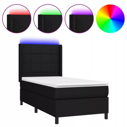  fekete szövet rugós és LED-es ágy matraccal 90x200 cm
