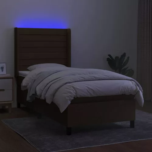  barna szövet rugós és LED-es ágy matraccal 80 x 200 cm