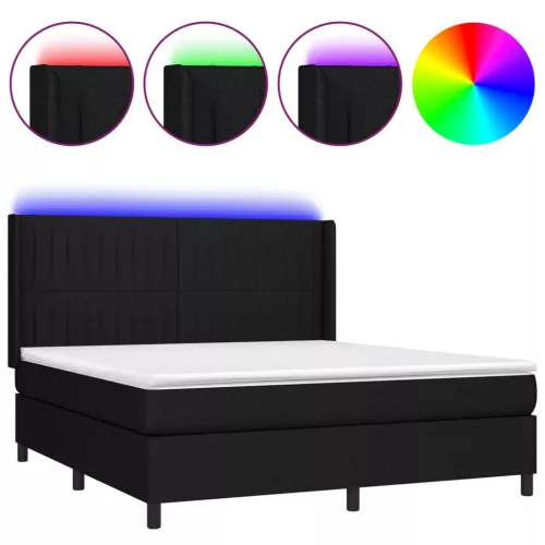  fekete szövet rugós és LED-es ágy matraccal 160x200 cm