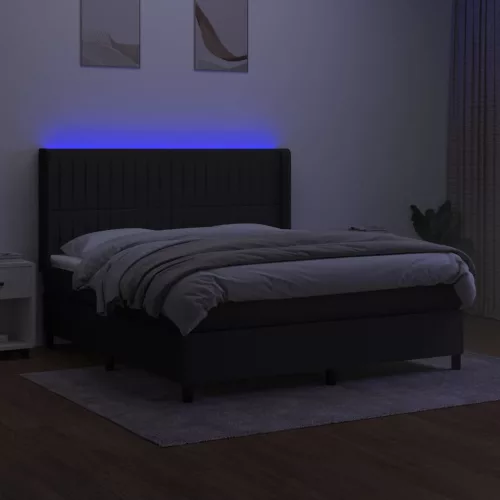  fekete szövet rugós és LED-es ágy matraccal 160x200 cm