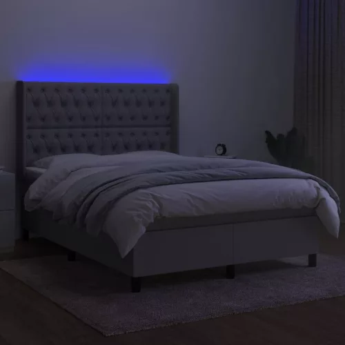  világosszürke szövet rugós és LED-es ágy matraccal 140x200 cm