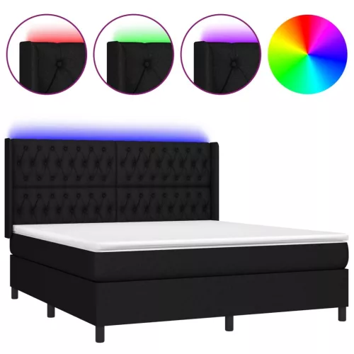  fekete szövet rugós és LED-es ágy matraccal 180 x 200 cm
