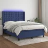  kék szövet rugós és LED-es ágy matraccal 140x190 cm